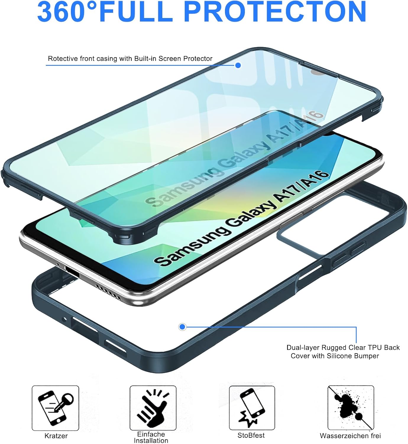 Detalle 2 de WeiCase Hülle für Samsung A17 / A16 4G/5G – Transparente 360° Schutzhülle mit Displayschutz, ultradünn (Grün)