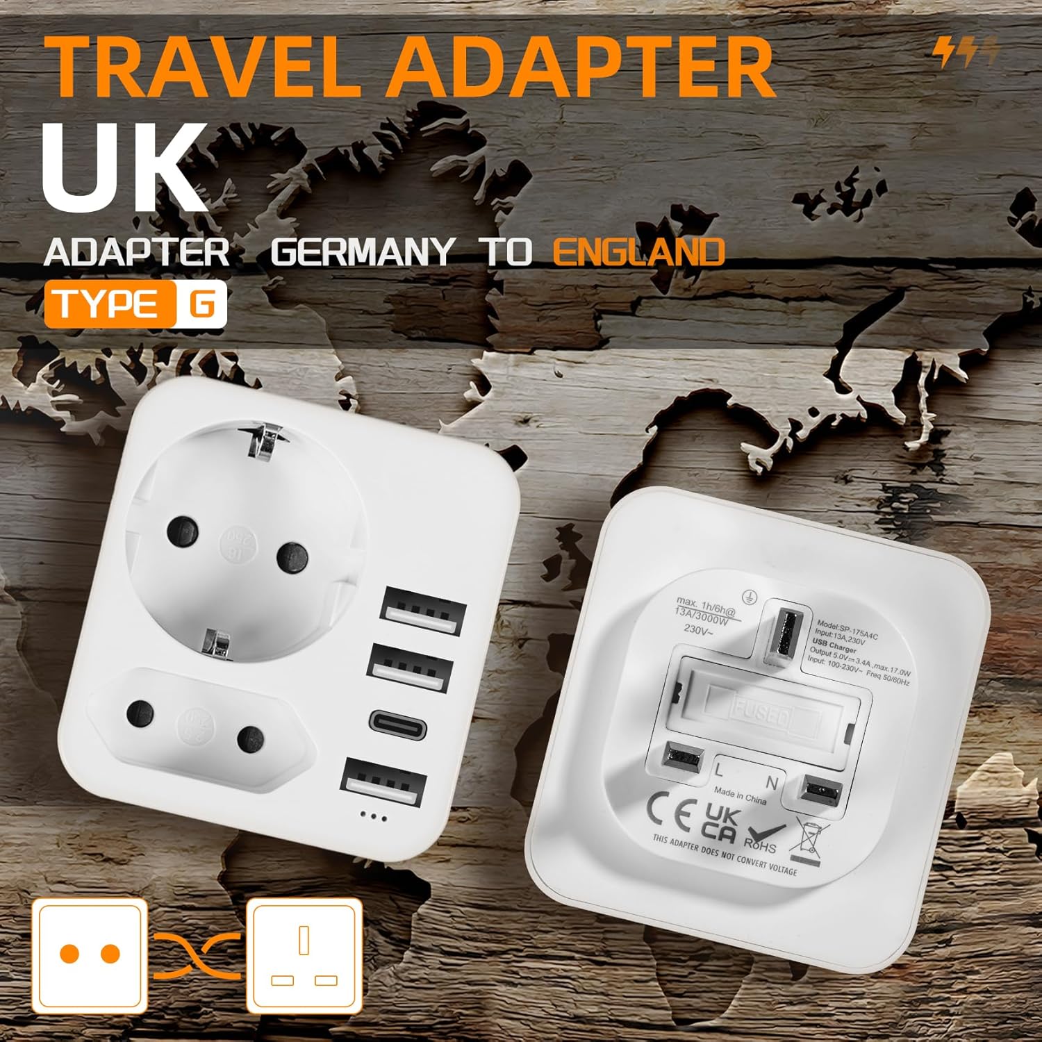 Detalle 2 de Adaptador Enchufe UK 6 en 1 USB C