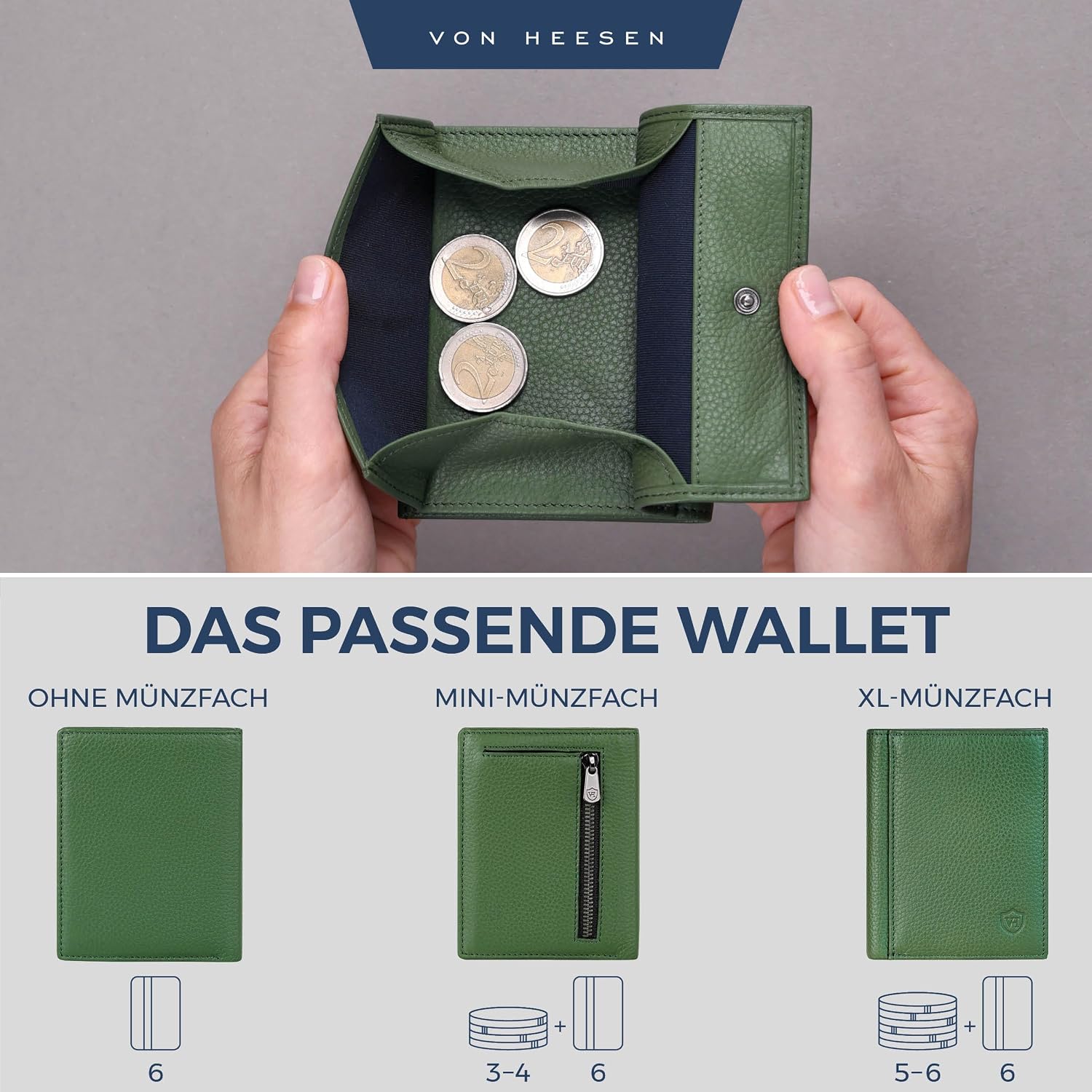 Thumbnail 5 de VON HEESEN Leder Geldbörse mit Münzfach & RFID Schutz – Grün