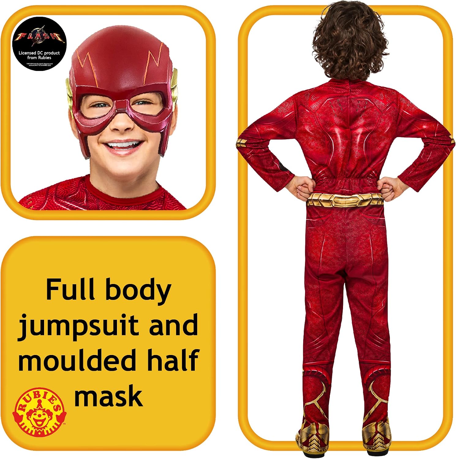 Detalle 2 de Rubie's Flash The Movie kids jumpsuit & mask