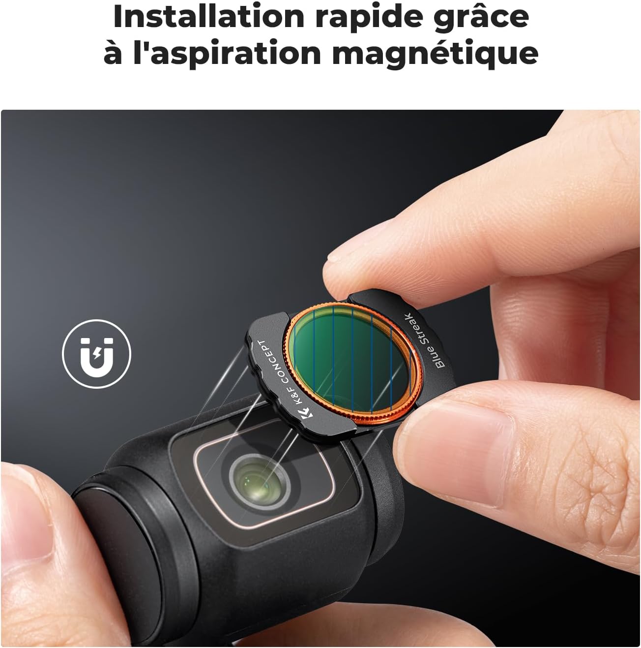 Detalle de K&F CONCEPT Filtre Blue Streak Magnétique pour DJI Osmo Pocket 3 – Nano-revêtement, Protection et Effet Artistique
