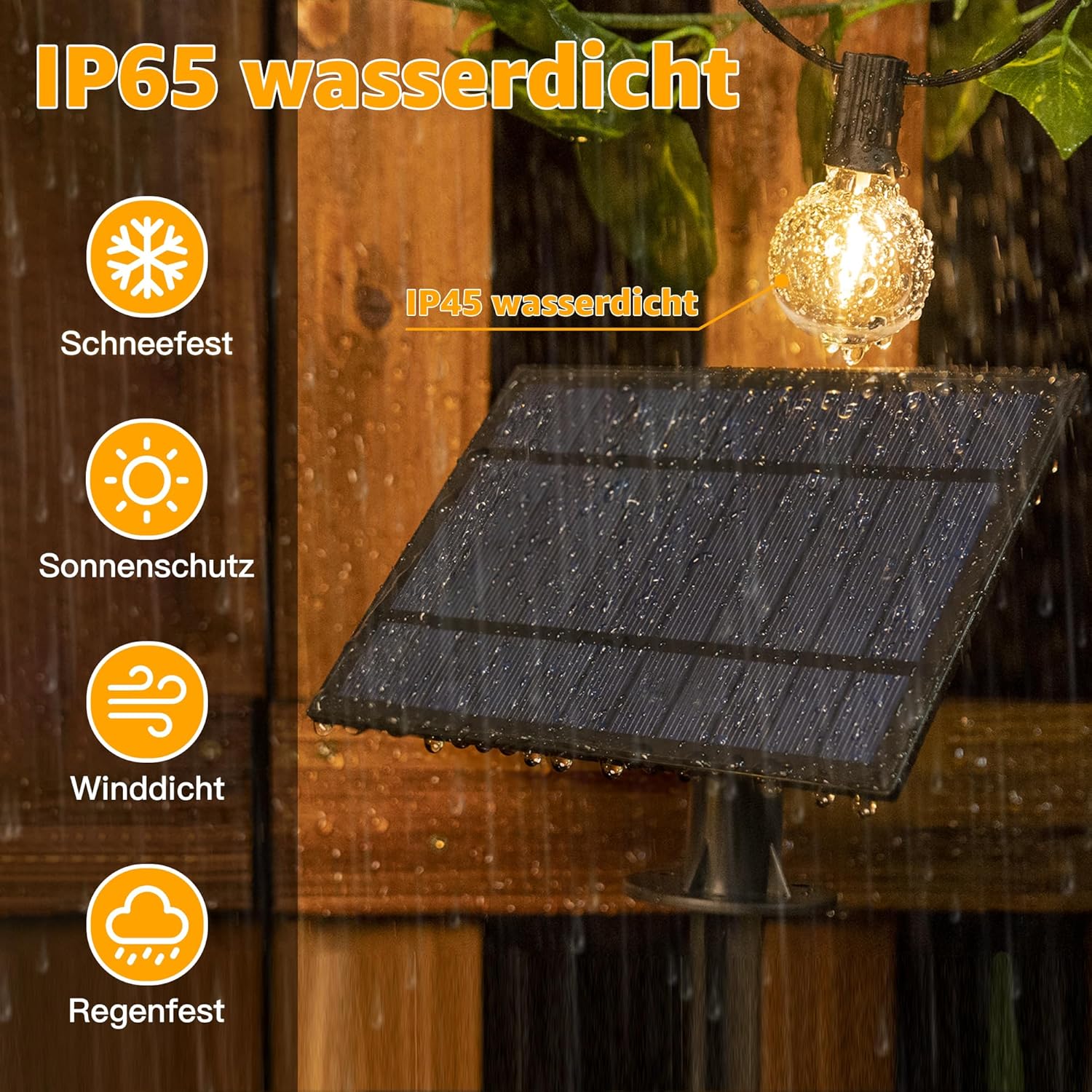 Thumbnail 2 de Ollny Solar Lichterkette Außen 10 m mit 16+1 LED (G40), Solarbetrieb & Fernbedienung, IP65