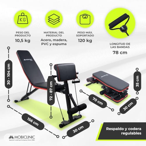 Detalle de Mobiclinic Banco de Musculación con Cintas de Resistencia, Plegable