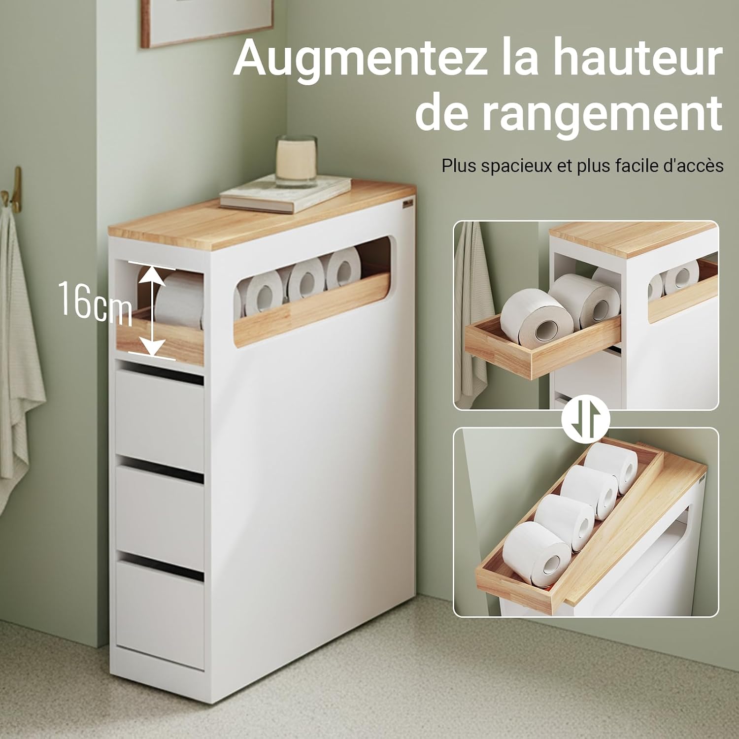 Detalle 2 de SoBuy BZR54-II-W meuble colonne 65x23x82 cm