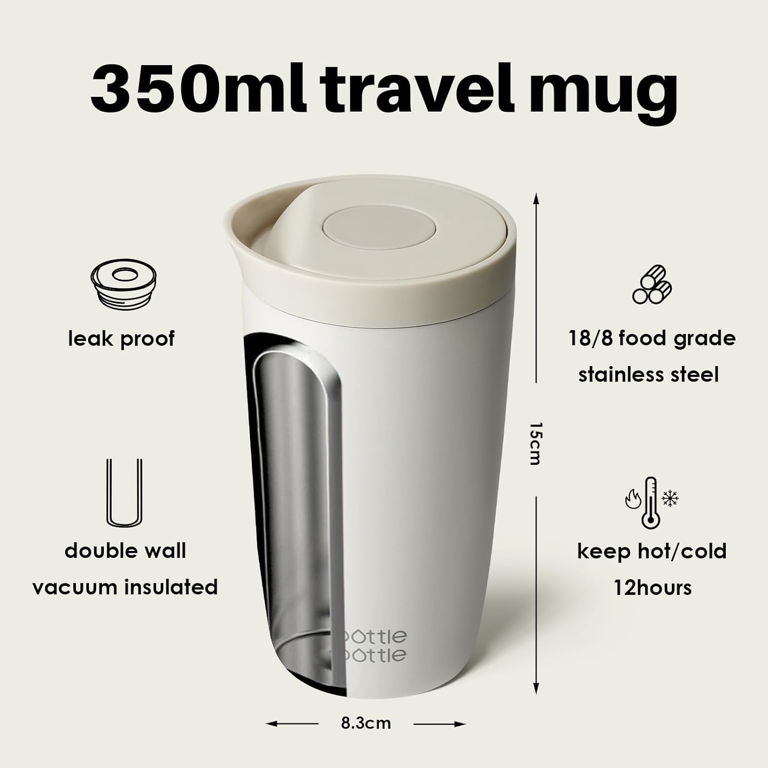 Thumbnail 2 de BOTTLE BOTTLE Insulated Travel Mug 350ml (Gray) with Push-Button Lid