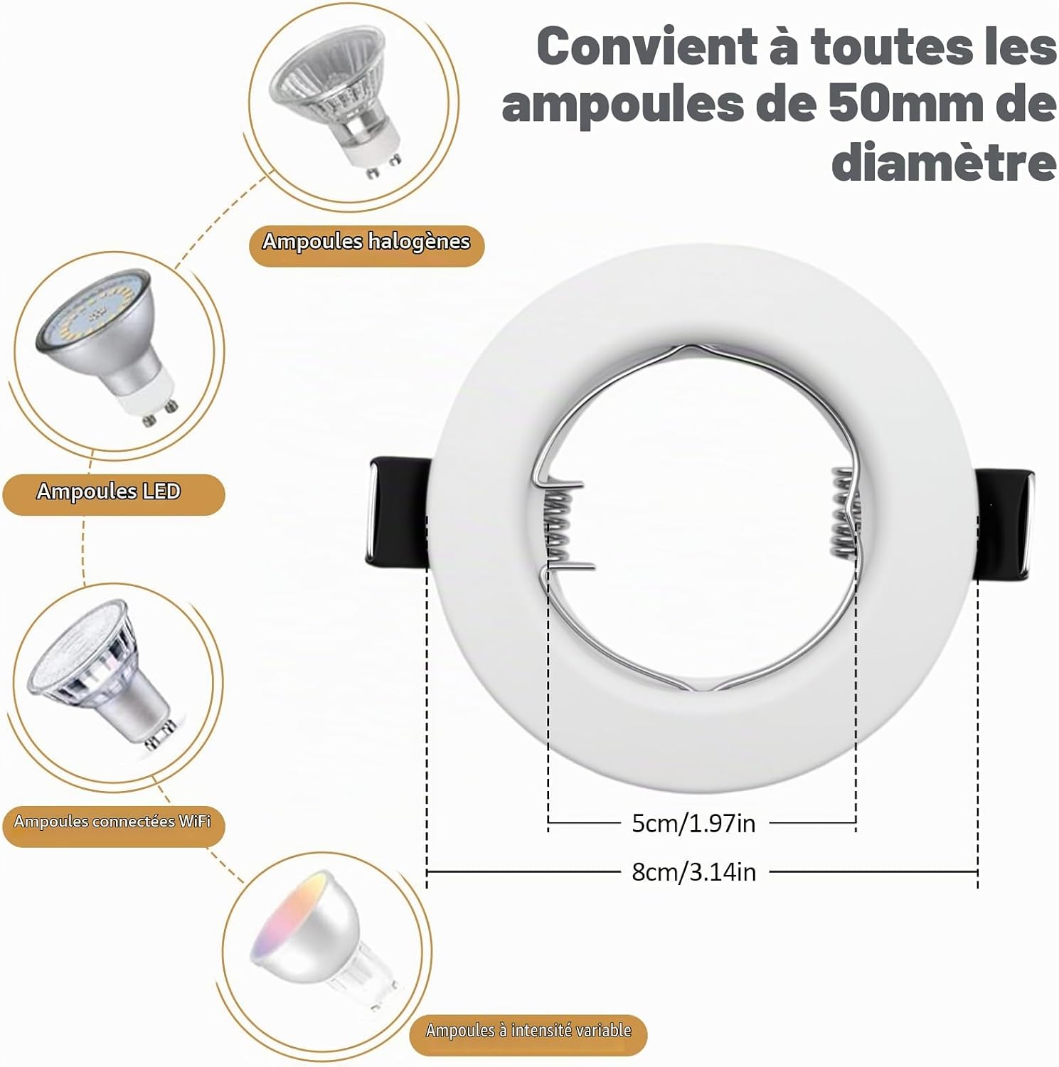 Detalle de LteelDay LD-YX-DH-B-6 GU10-inbouwspothouders, 6 matte witte metalen ringen