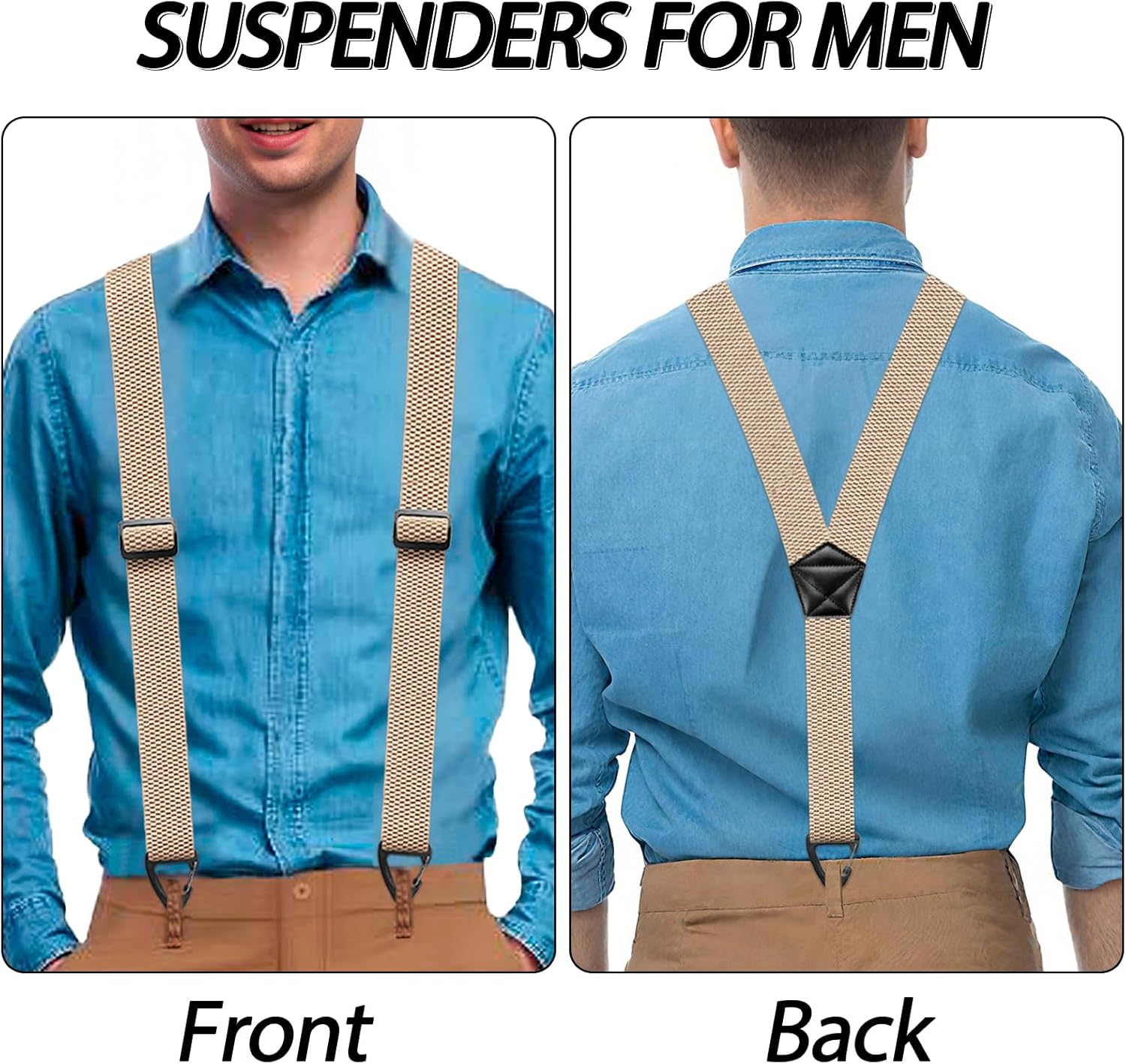 Detalle de Mens Braces for Trousers 40mm Wide – Adjustable Elastic Heavy Duty Suspenders with 3 Snap Loop