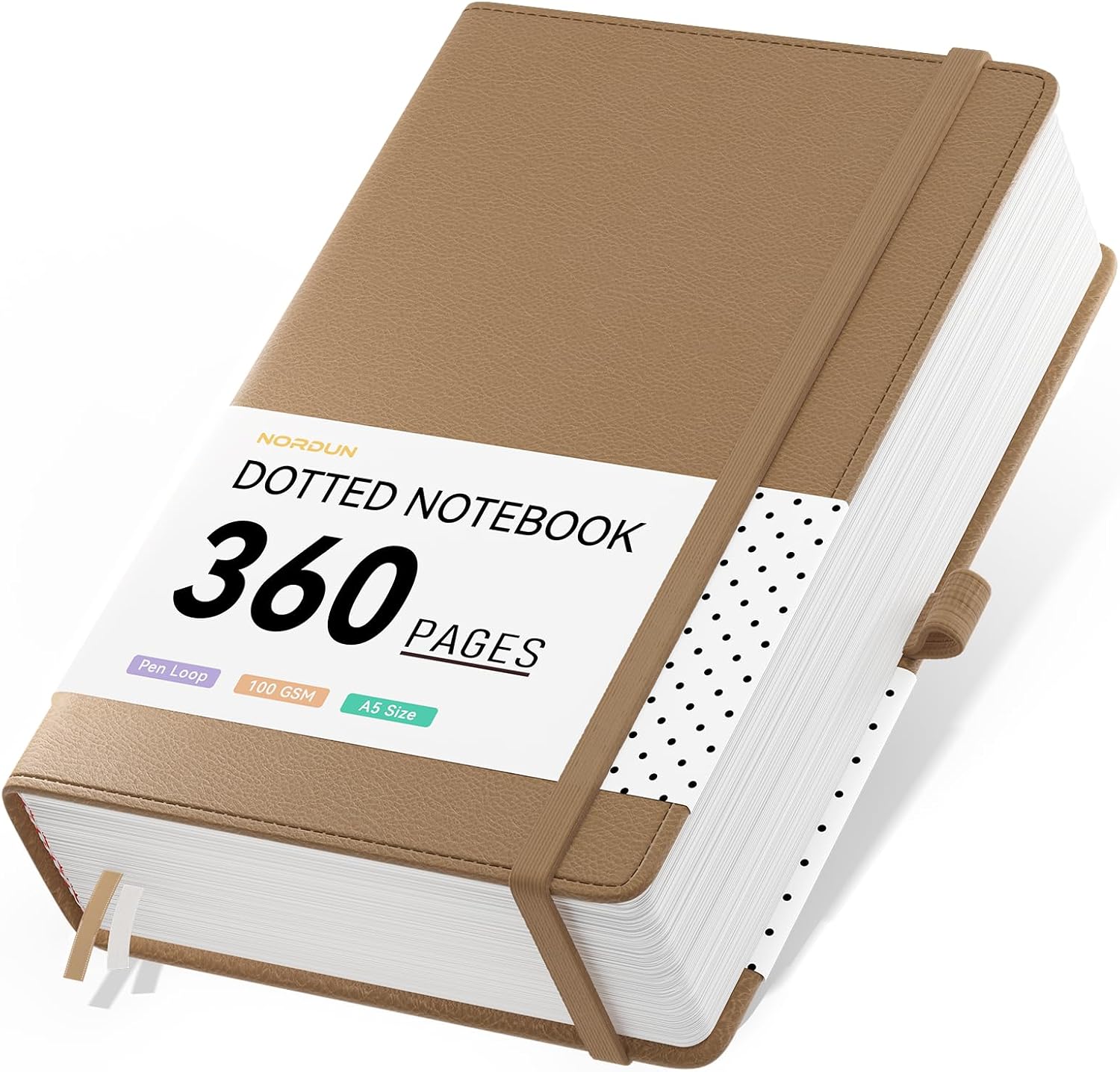 Detalle de NORDUN Notebook A5 360 Pages: Dotted Notebook with Sticky Notes & Inner Pocket