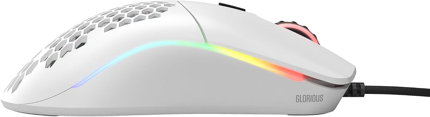 Detalle de GLORIOUS GOM-WHITE Model O- 有線ゲーミングマウス 58g・白・RGB搭載