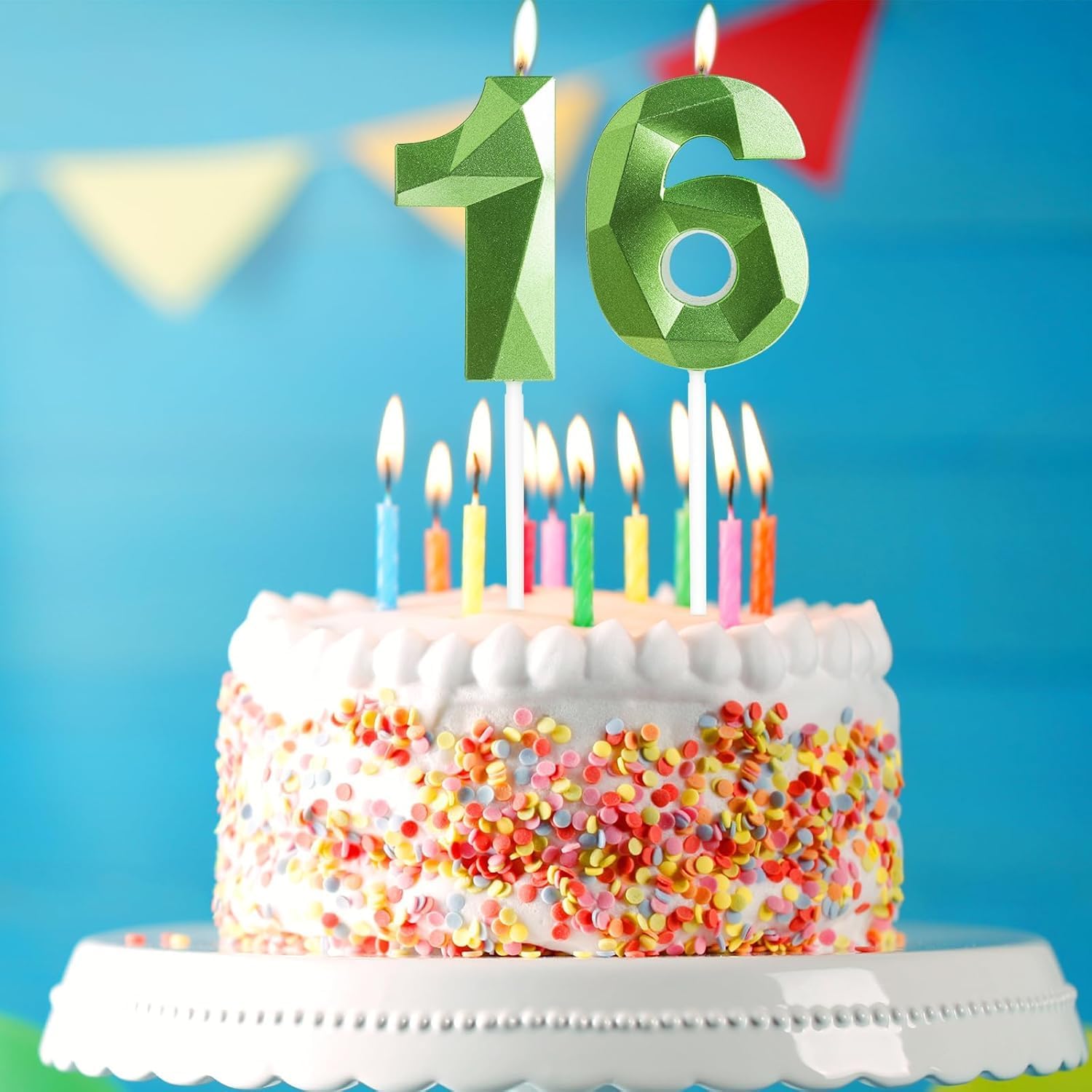 Thumbnail 3 de Yiran Green 24th Birthday Candles (2 & 4) – 3D Diamond-Style Cake Topper