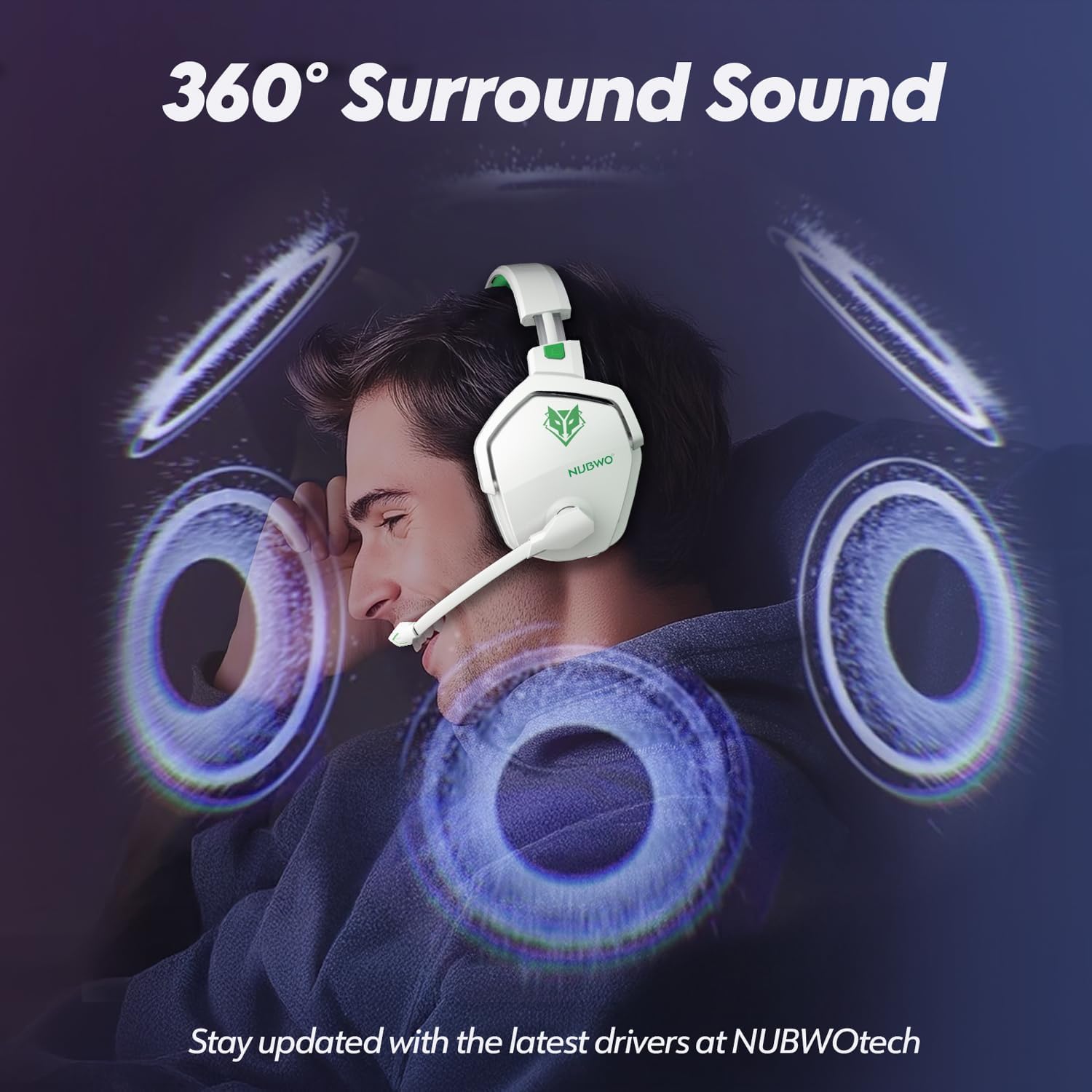 Thumbnail 3 de NUBWO G06 Dual Wireless Gaming Headset mit Mikrofon (2,4-GHz + Bluetooth) für PS5, PS4, PC, Mobile & NS – Weiß/Grün