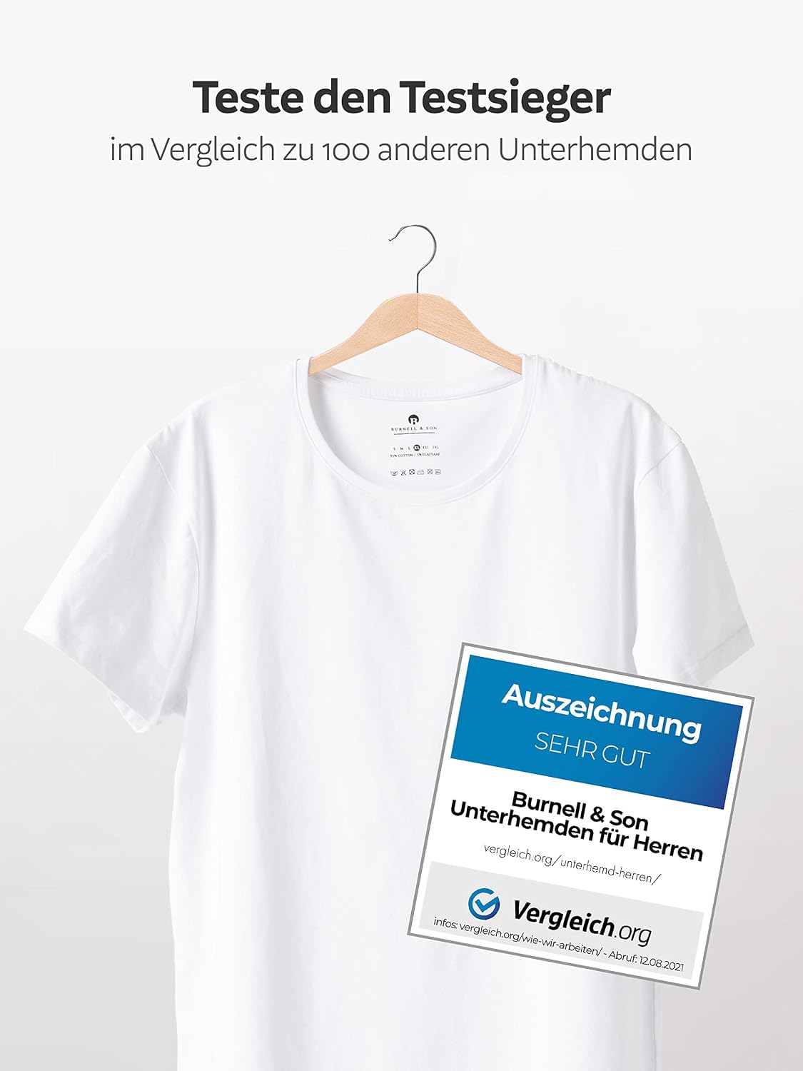 Detalle de Burnell & Son Herren T-Shirt 3er Pack Rundhals Unterhemd – Baumwolle, Stretch, Slim Fit