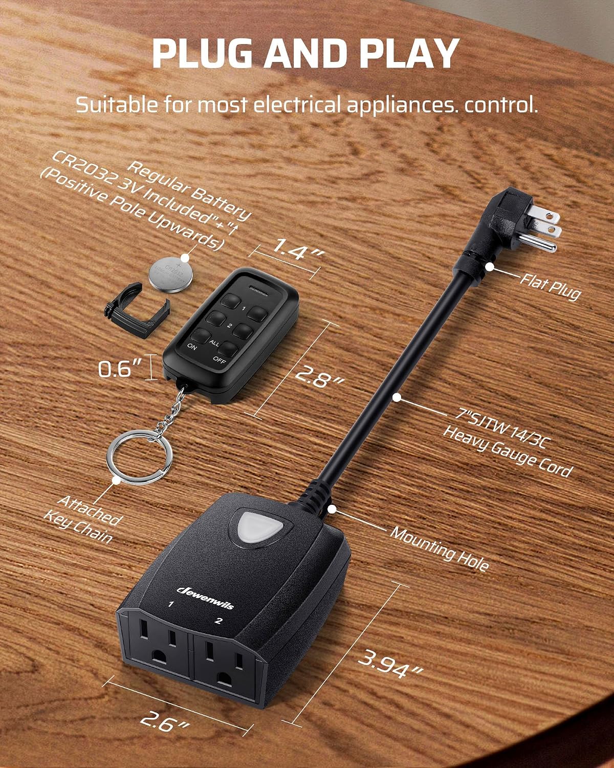 Thumbnail 6 de DEWENWILS OR 102.HRFR02C Remote Control Outlet, Dual Control, 15A, IP65