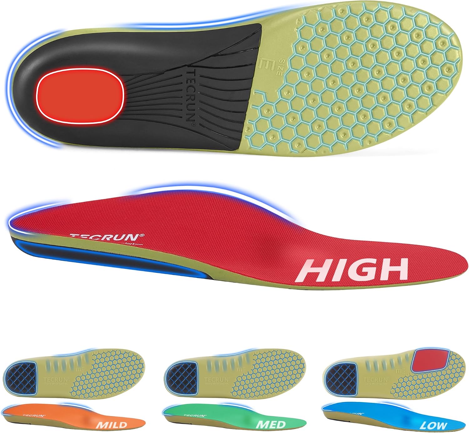 Detalle de TECRUN Plantar Fasciitis Insoles with 4 Arch Heights