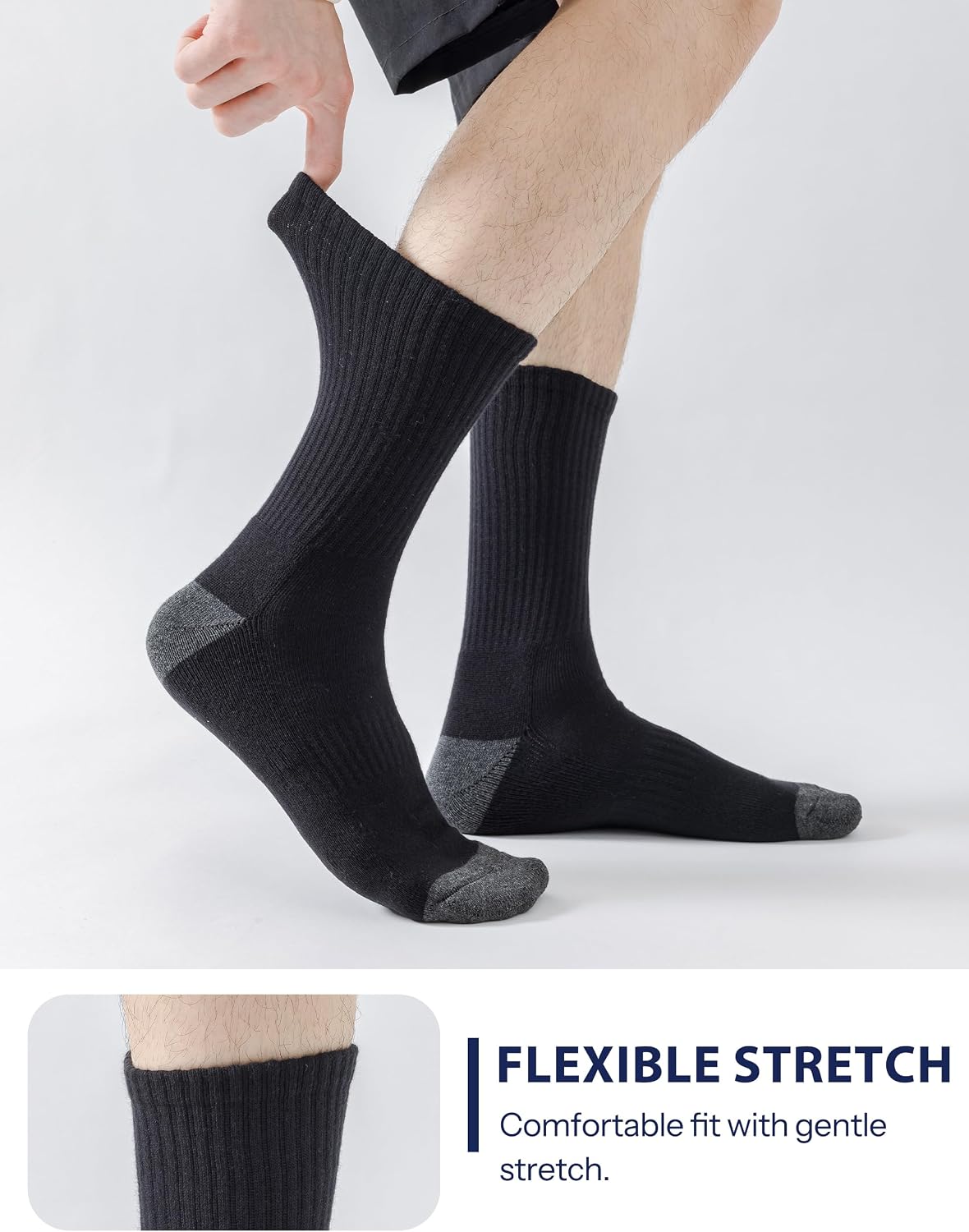 Detalle de Josnown Men's Cushioned Crew Socks, Combed Cotton with Arch Support