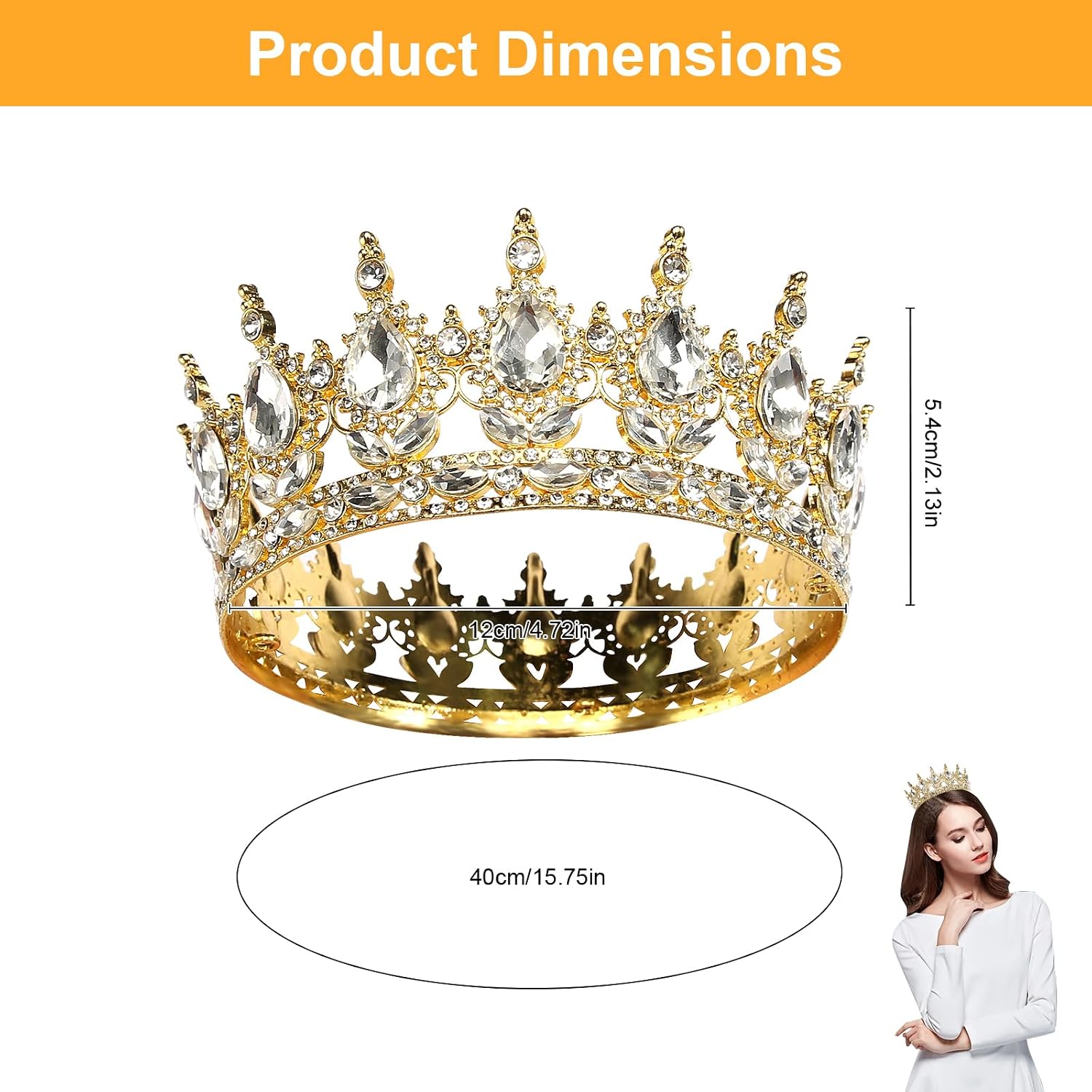 Detalle 2 de Krone Damen Prinzessin- & Königin-Diadem „Queen Tiara“ mit Strass für Hochzeit, Verlobung und besondere Anlässe