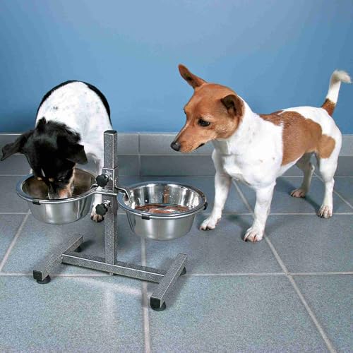 Detalle de TRIXIE Bar pour chien réglable en hauteur avec 2 gamelles en inox – structure métallique et antidérapante