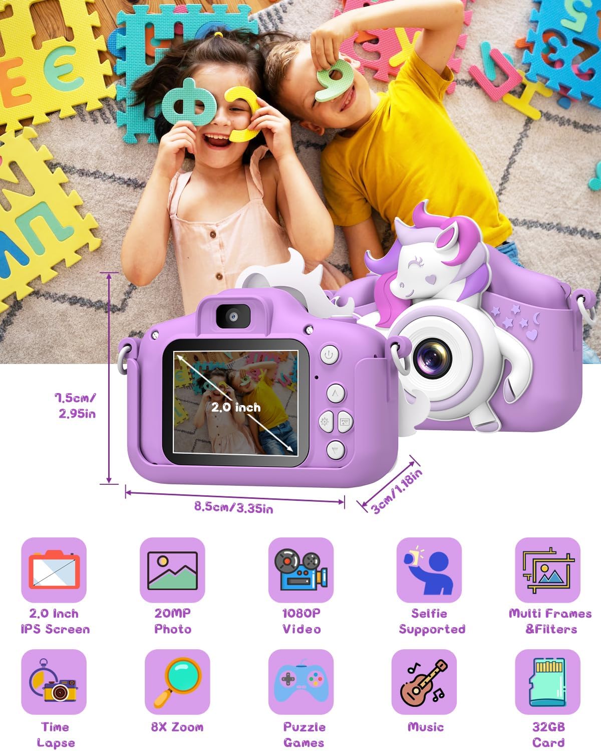 Detalle 2 de Kinderkamera Gofunly 1080P mit 2,0-Zoll