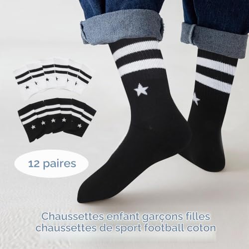Detalle 2 de Uizuooy Chaussettes de sport pour enfants – 12 paires coton respirantes, unisexe (2888-39_42)