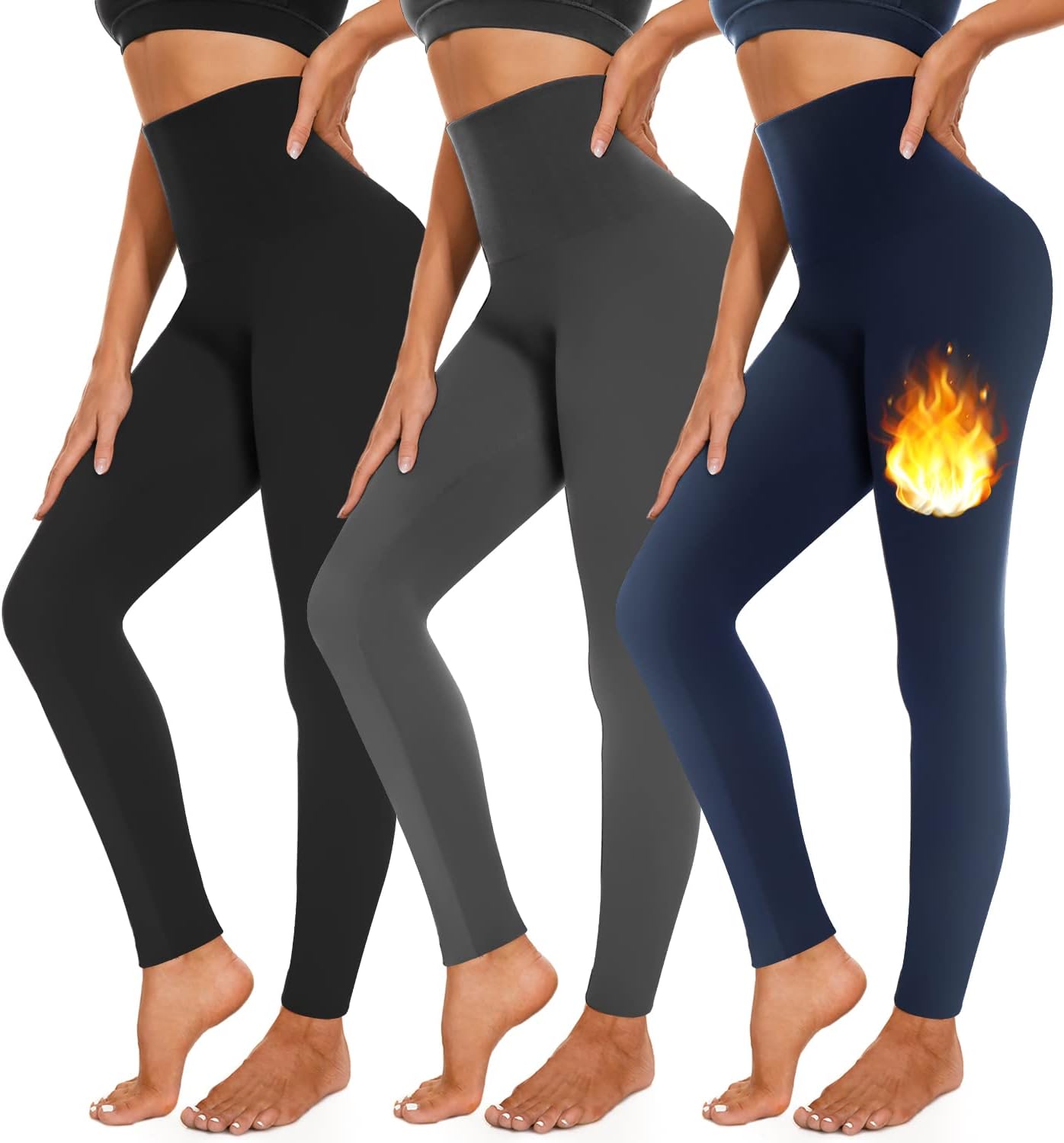 Detalle de 3 Pack Fleece Lined High-Waisted Leggings