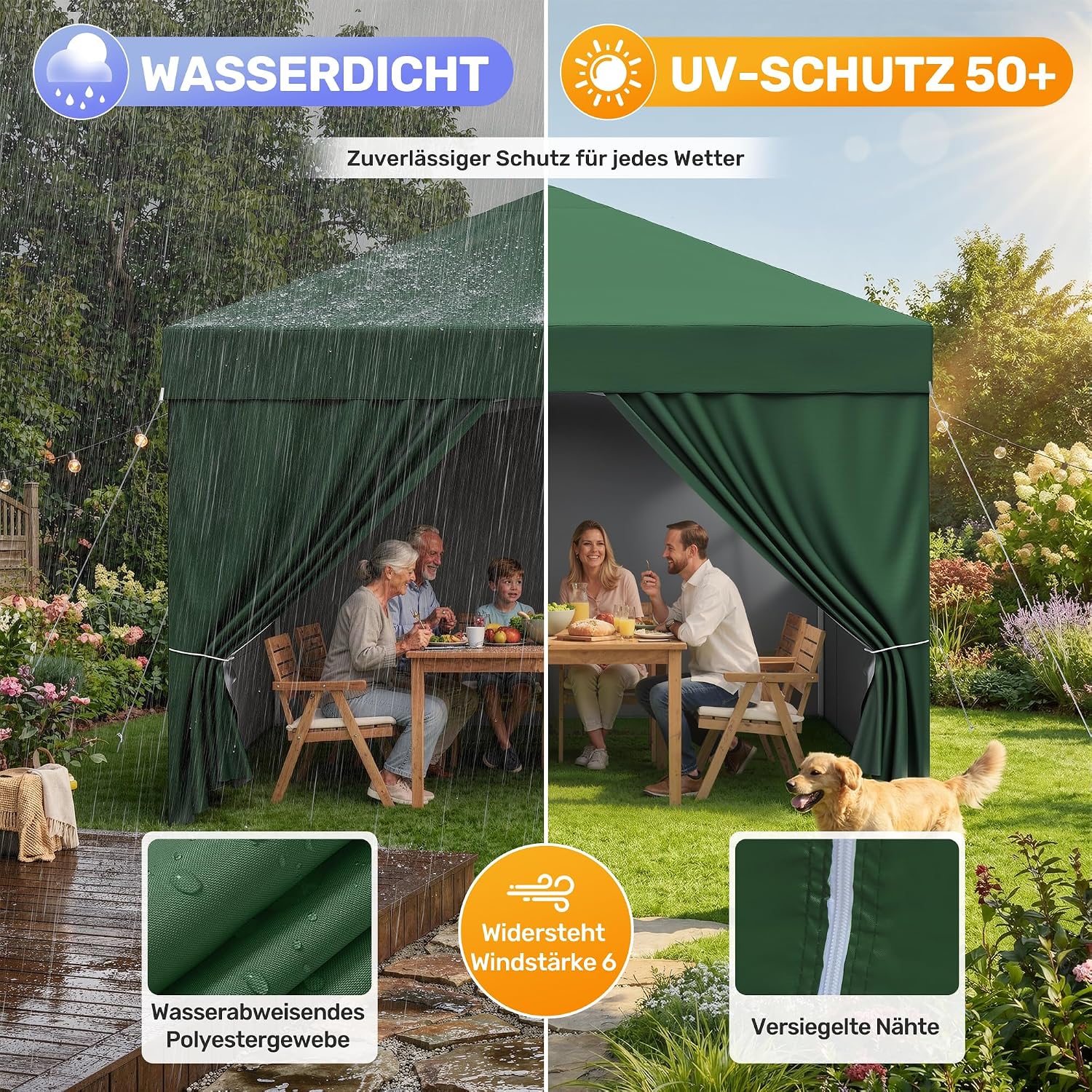 Detalle de Hawthyhome Pavillon 3x3 – wasserdicht, UV 50+, höhenverstellbar, inkl. Seitenwänden