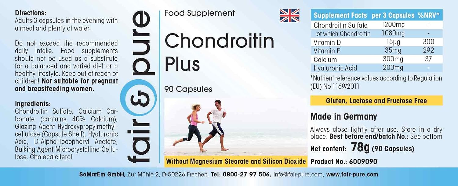 Detalle de Fair & Pure Chondroitin Plus – 90 Kapseln mit Hyaluronsäure, Calcium und Vitaminen D & E