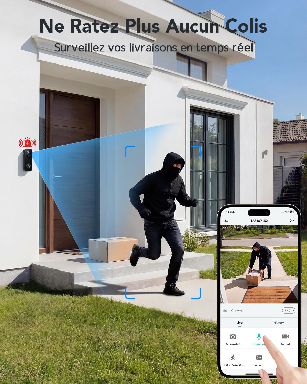Detalle de XTU 2K HD Sonnette Sans Fil Extérieure Étanche avec Caméra 180° et Détection Humaine