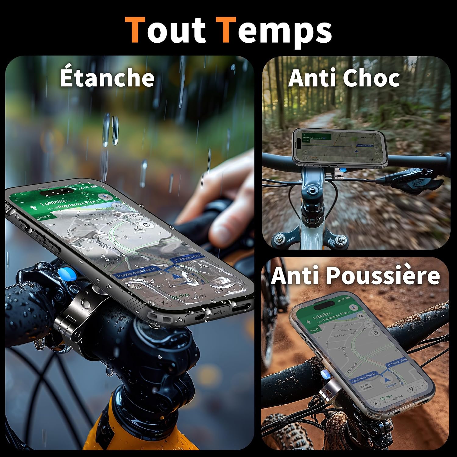Detalle de Cozycase Support Téléphone Vélo et Étui IP68 pour iPhone 17 Pro – Porte-Guidon Antichoc et Étanche