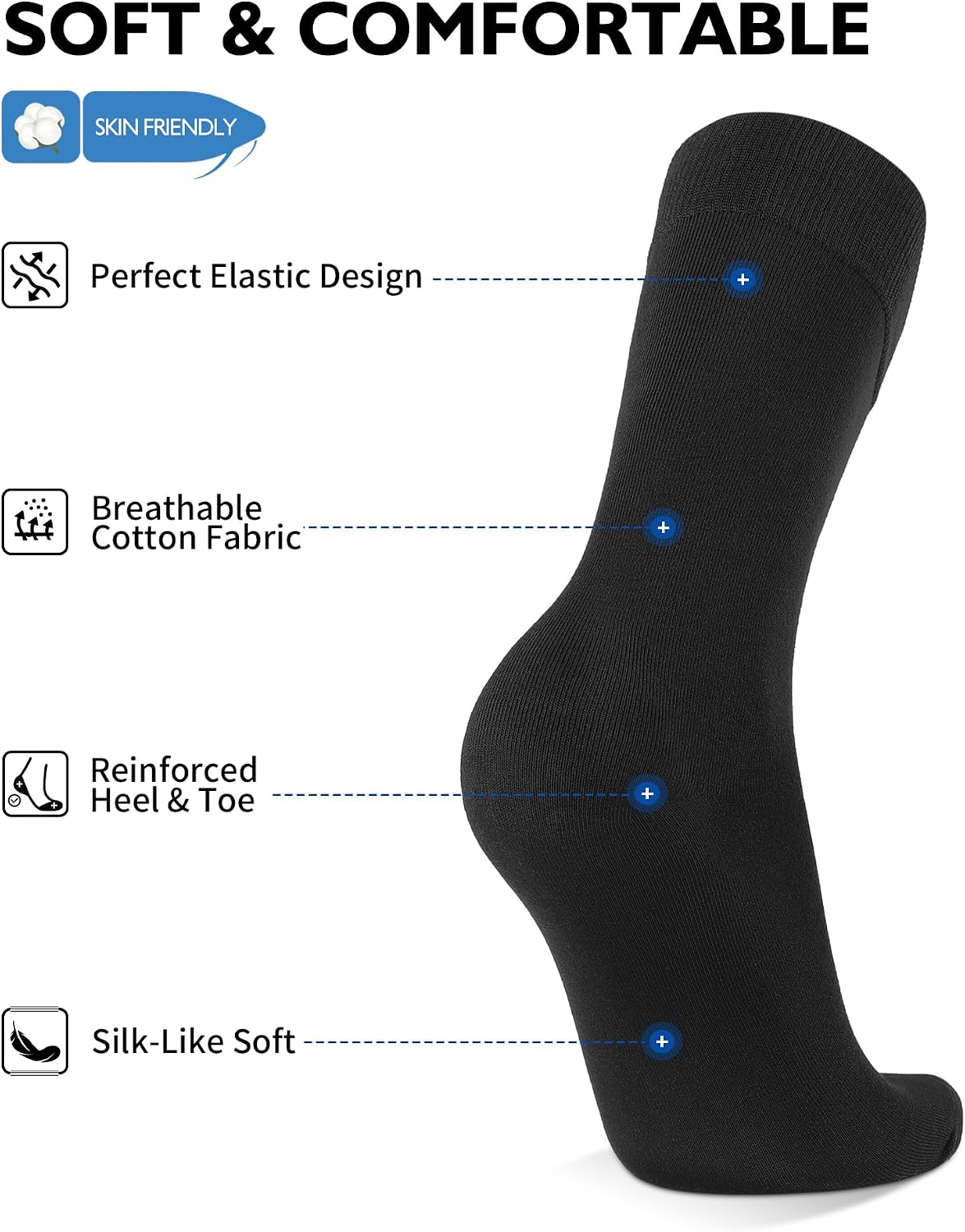 Detalle de CLOSEMATE Men's Dress Socks, 6-Pair Cotton Blend with Reinforced Heel and Toe