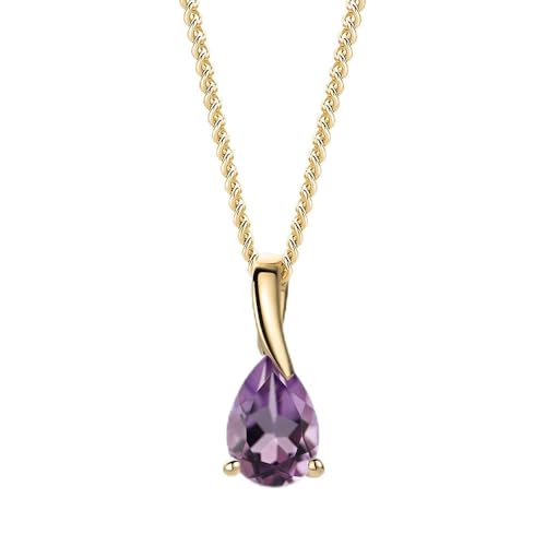 Detalle de MIORE Collares Mujer: Colgante en oro amarillo 9 ct con amatista en forma de pera y cadena en plata chapada en oro