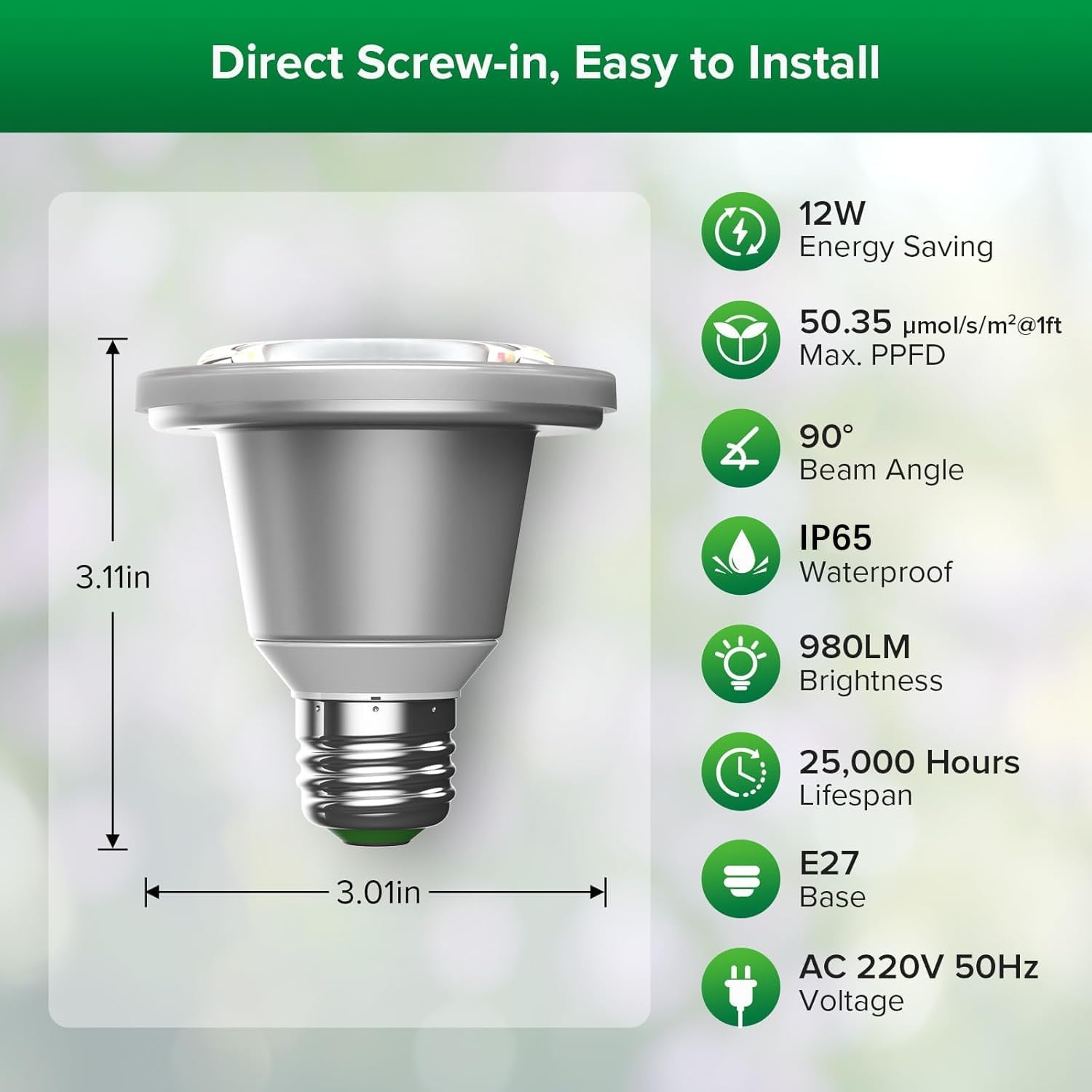 Thumbnail 4 de SANSI Lampara LED de Cultivo 🌱 E27 12W Impermeable