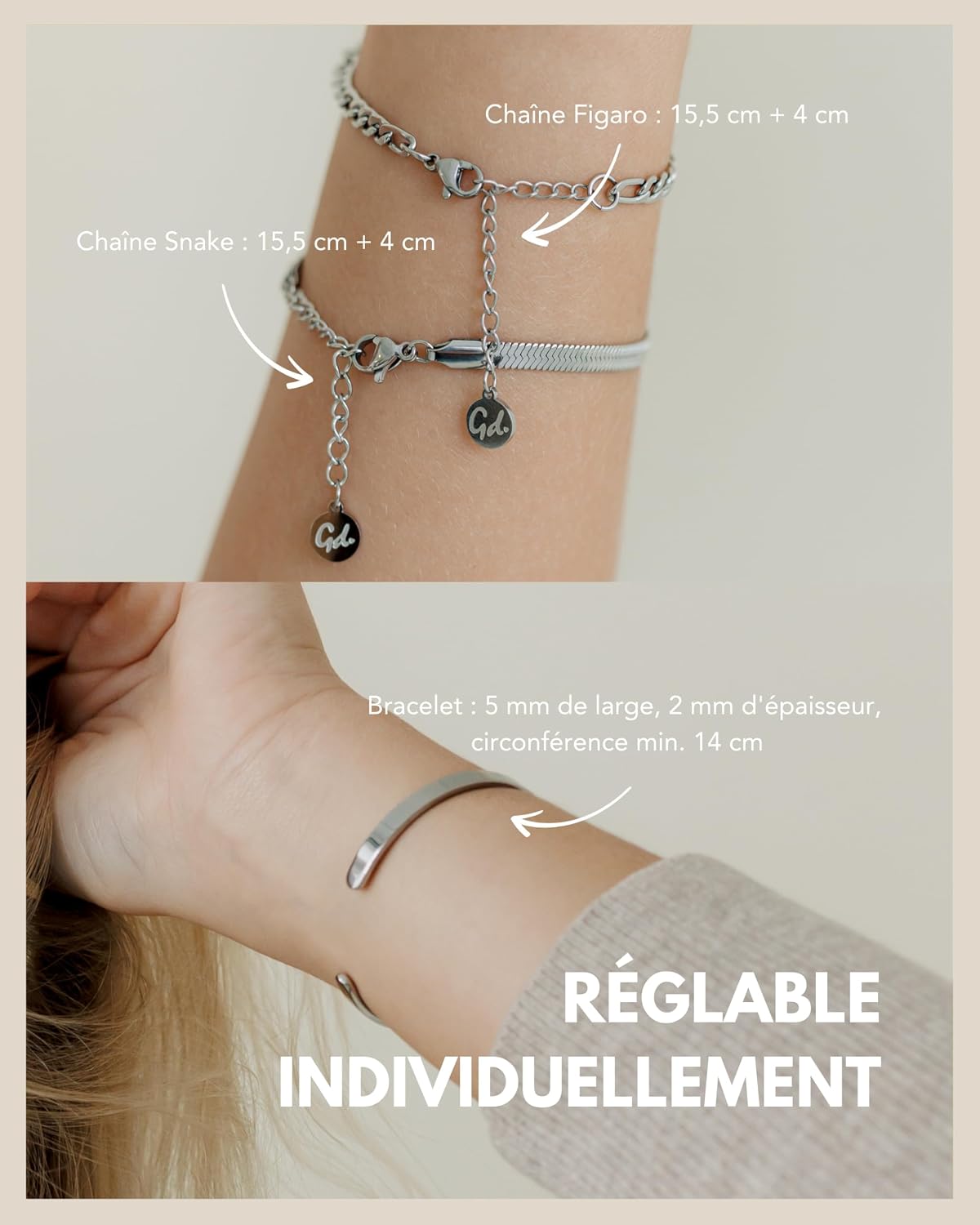 Thumbnail 4 de Set bracelets ajustables 15,5–19,5 cm