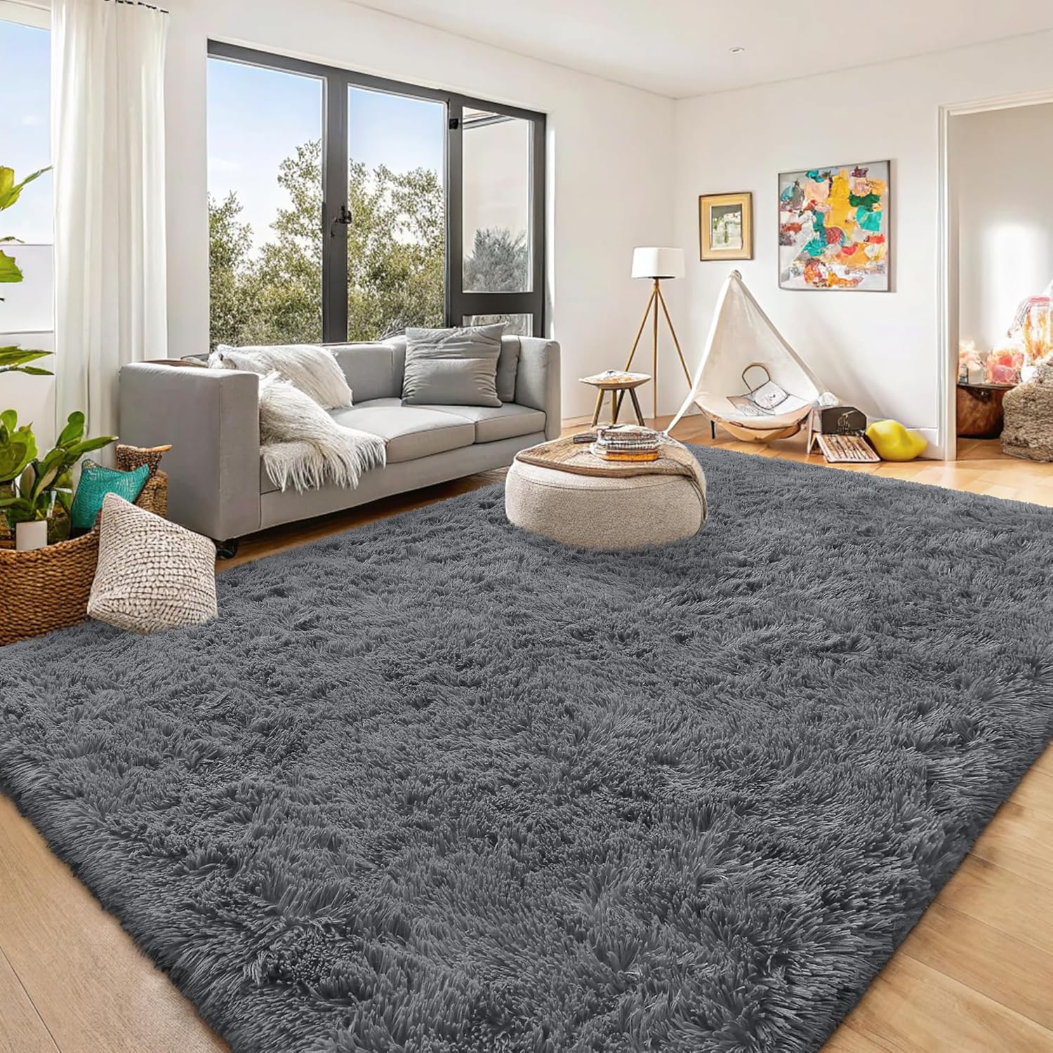 Thumbnail 3 de OLANLY 10x14 Grey Shaggy Area Rug 🏡