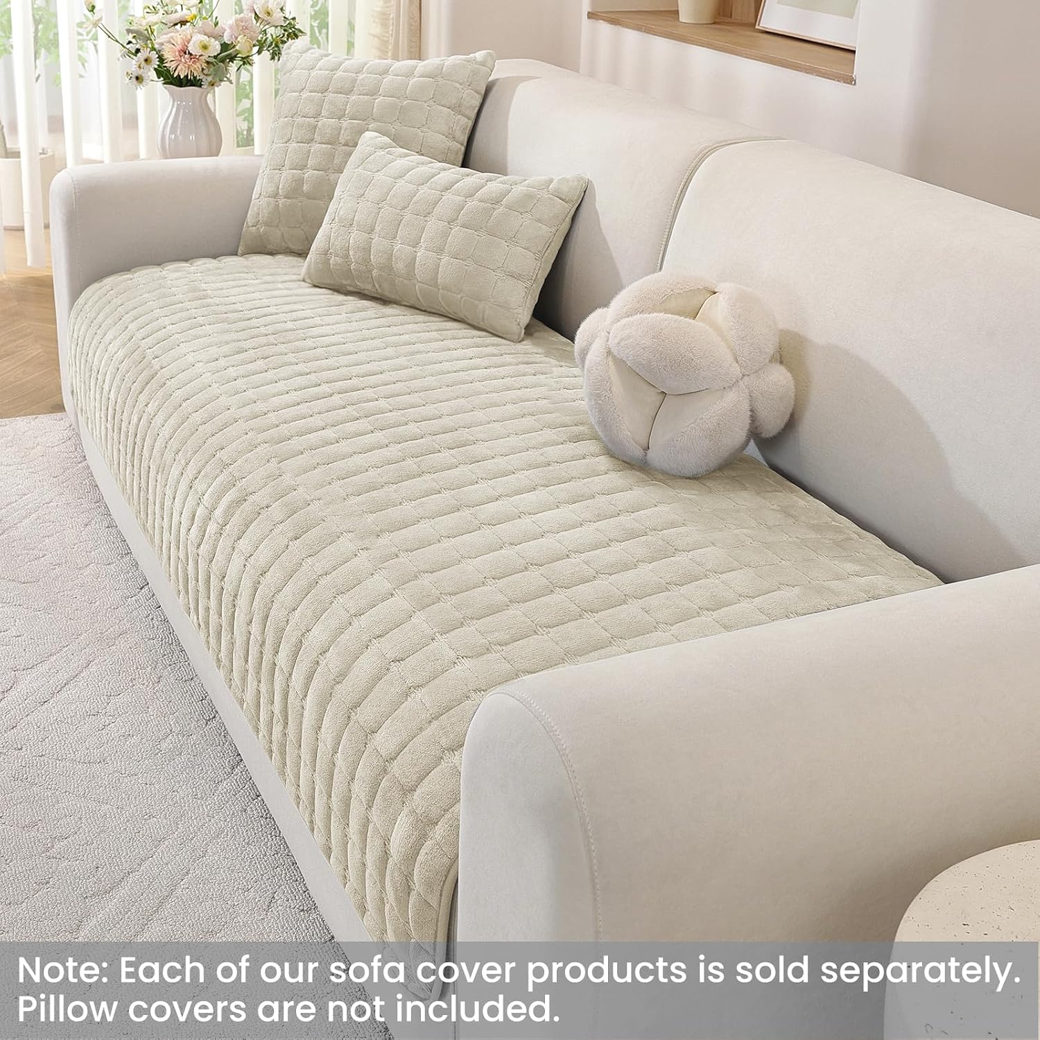 Thumbnail 1 de Ystyle copridivano in pile morbido antiscivolo per divani 1/2/3/4 posti e angolari con chaise longue (beige, 90x210 cm)