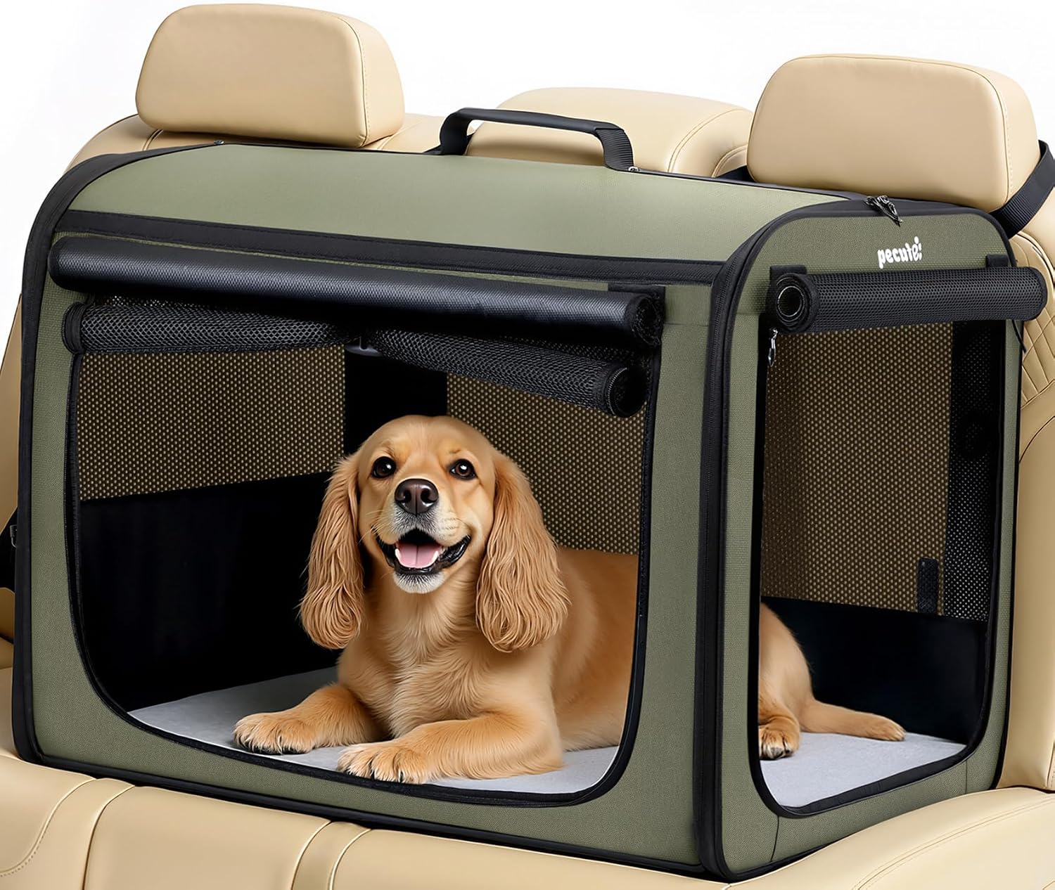 Detalle de Pecute Large Dog Car Carrier Light Weight (68.5×52×52cm) with Breathable Windows