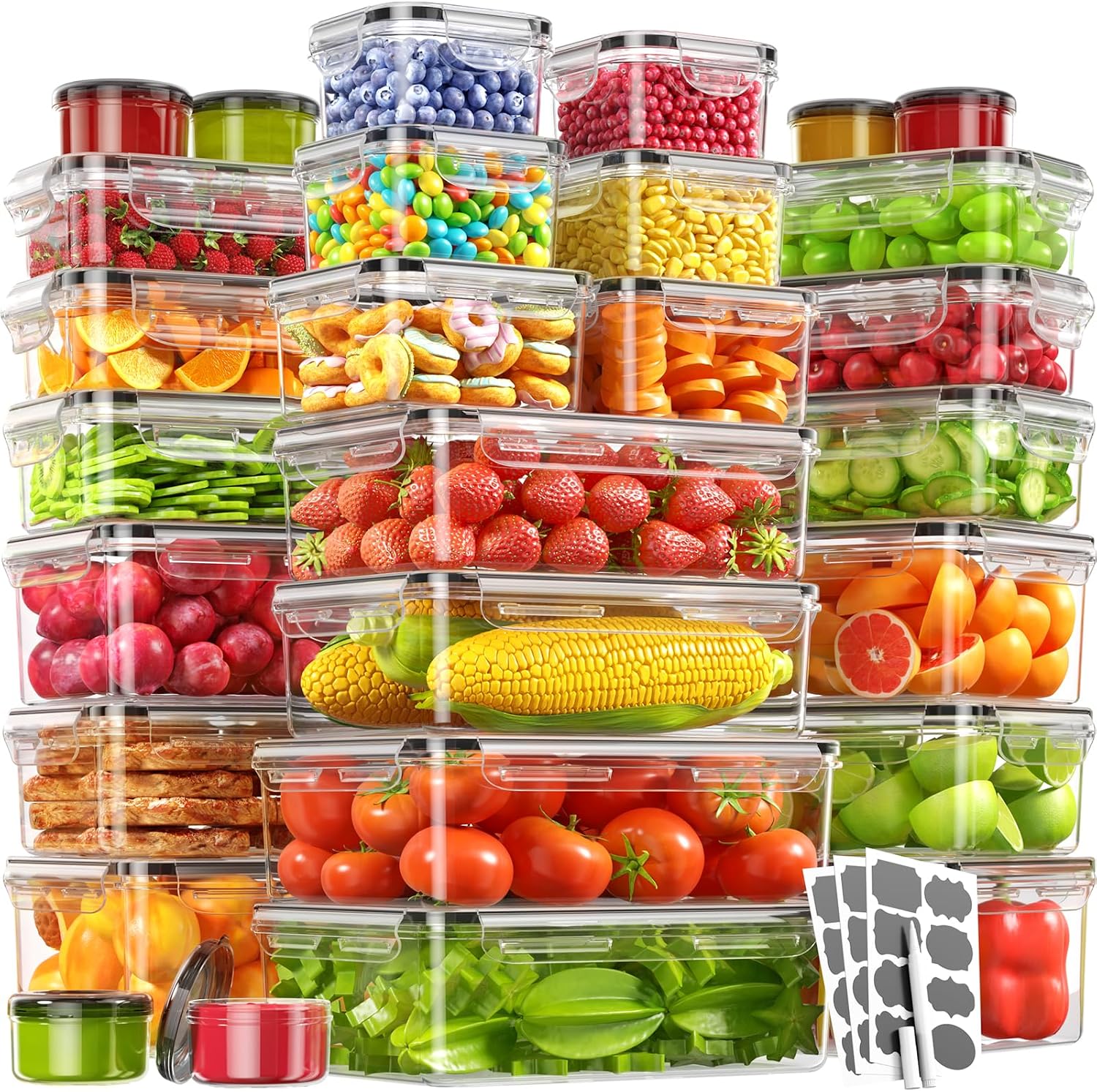 56 Piece Food Storage Containers with Lids — 28 Containers & 28 Lids, BPA-Free, Leak-Proof For Kitchen Organization