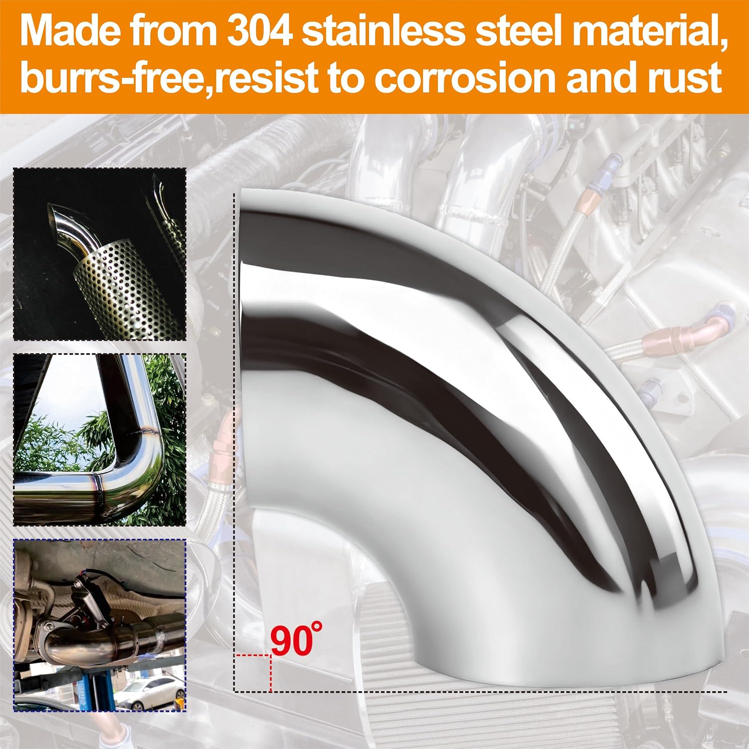Thumbnail 2 de 4PCS 2.5" 90° Mandrel Bend Stainless Steel Elbow (OD 63.5mm) – 304 Grade for Exhaust, HVAC and Custom Fabrication