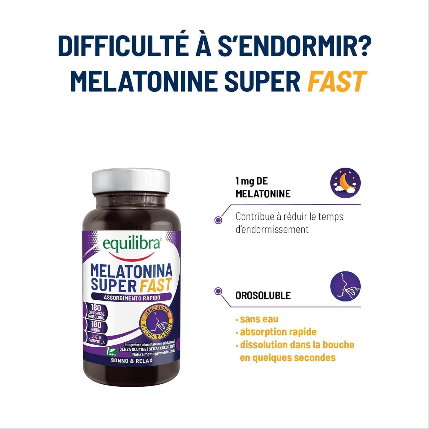 Detalle 2 de Equilibra Mélatonine Superfast 180 comprimés