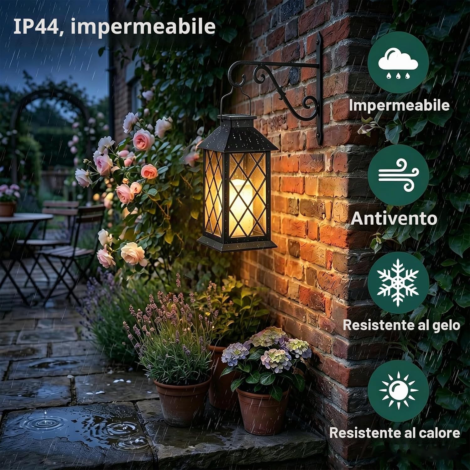 Detalle de Yowin Lanterne da Esterno 2 Pezzi Grande: Lanterna Solare con Candele Tremolanti in Vetro Temperato