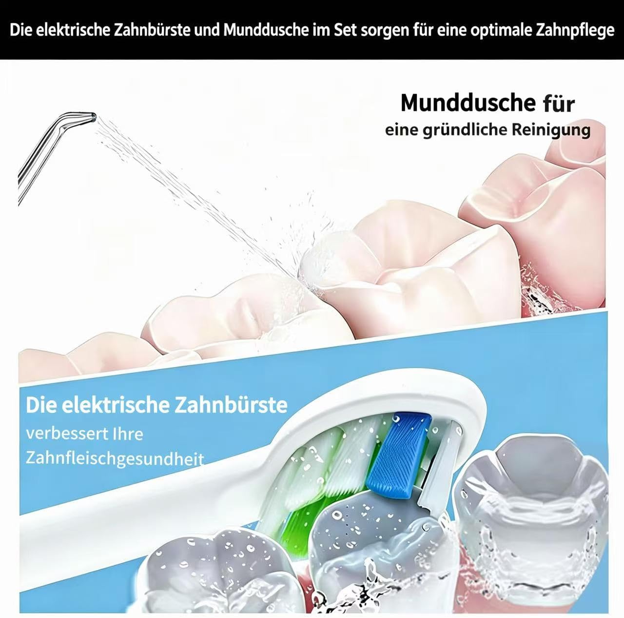 Detalle de 2-in-1 Mundhygiene-Set: Munddusche & elektrische Zahnbürste (2000 mAh, IPX7, Reiseetui) – TÜV-geprüft