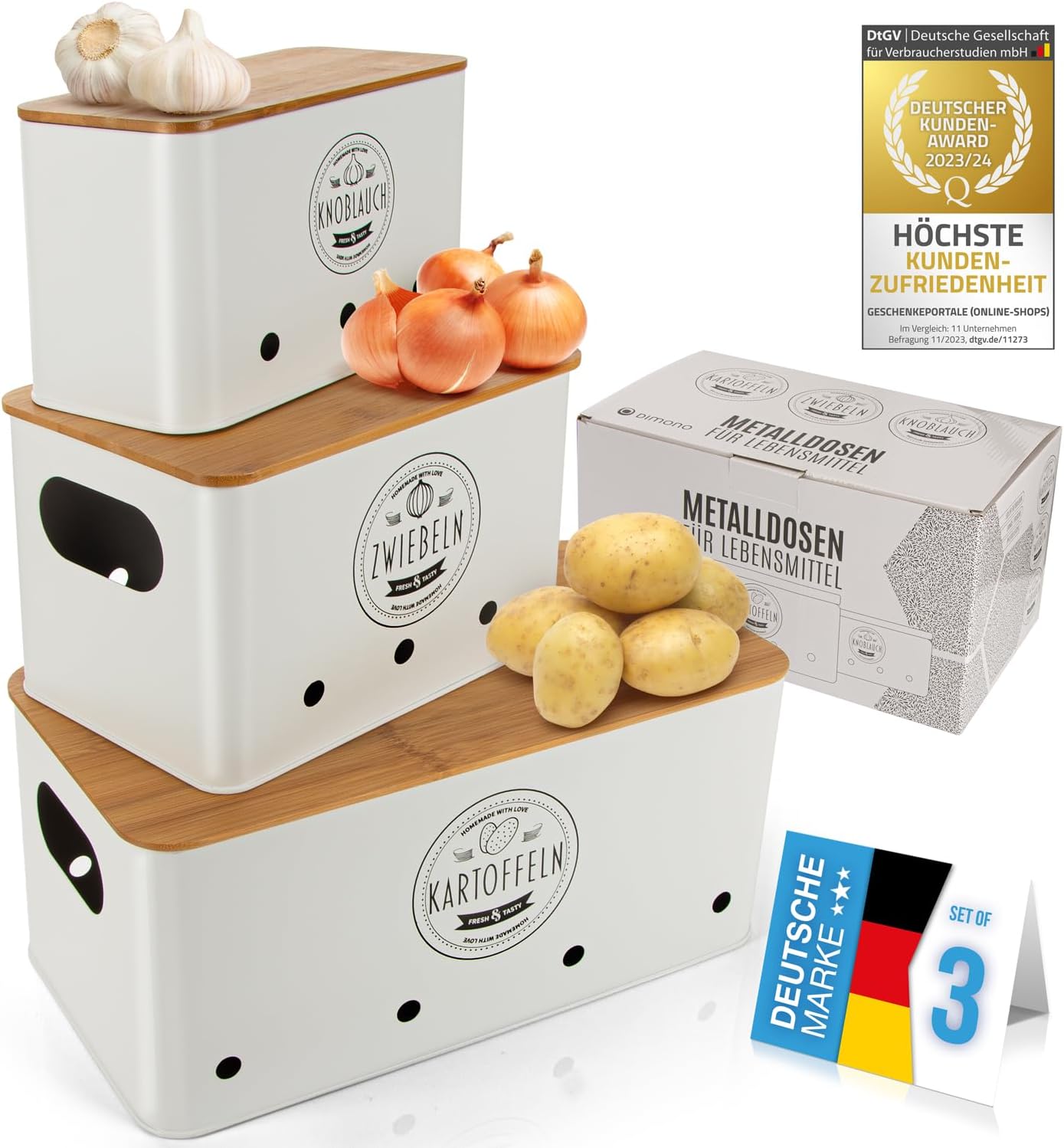 Thumbnail 6 de Dimono Vegetable Storage Tins Set of 3 with Bamboo Lids and Ventilation