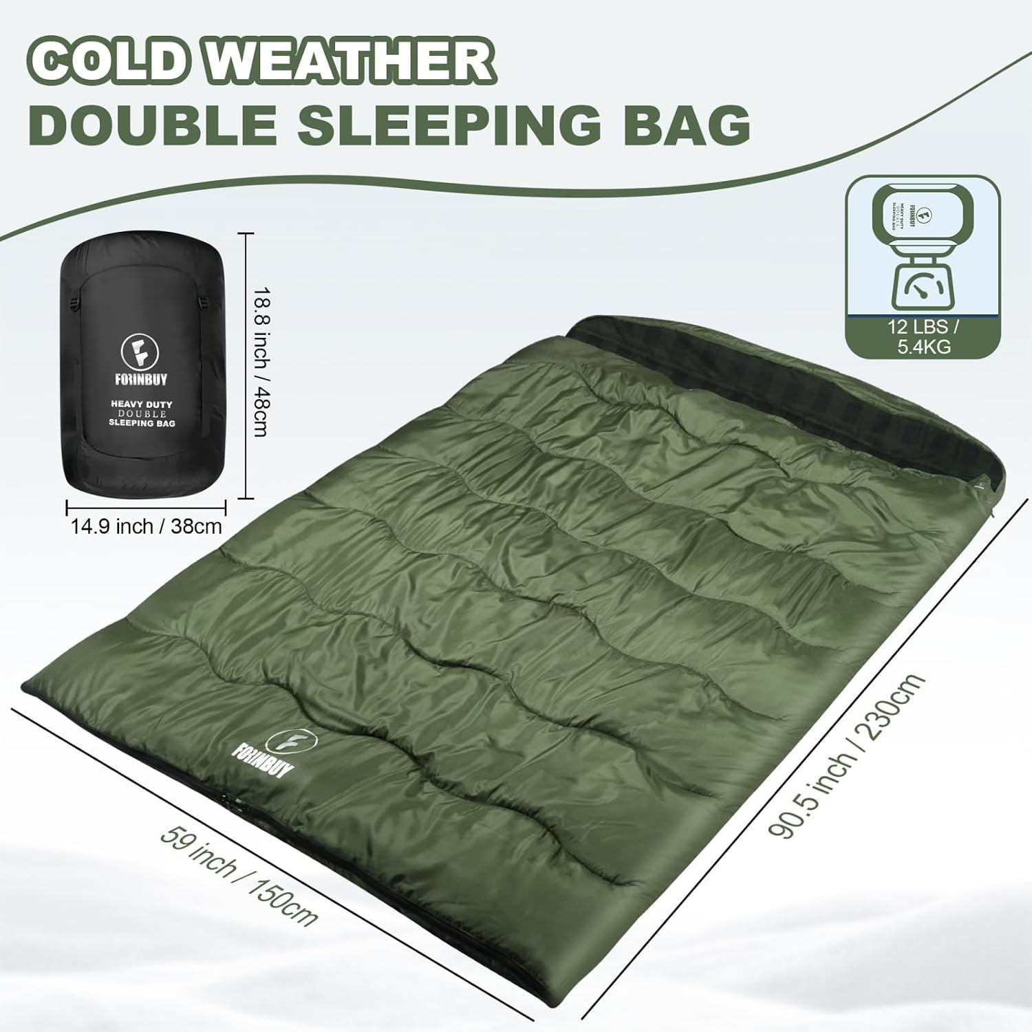 Thumbnail 2 de Forinbuy FB-2509-GSD dubbele slaapzak, 230 x 150 cm met katoenen flanel