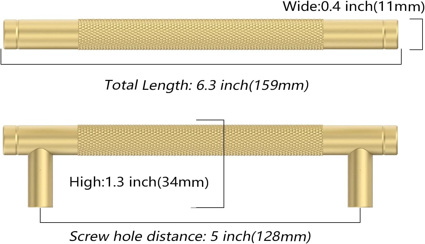 Thumbnail 6 de Amerdeco 10 Pack Brushed Gold Knurled Cabinet Pulls (128mm centre to centre) AM003