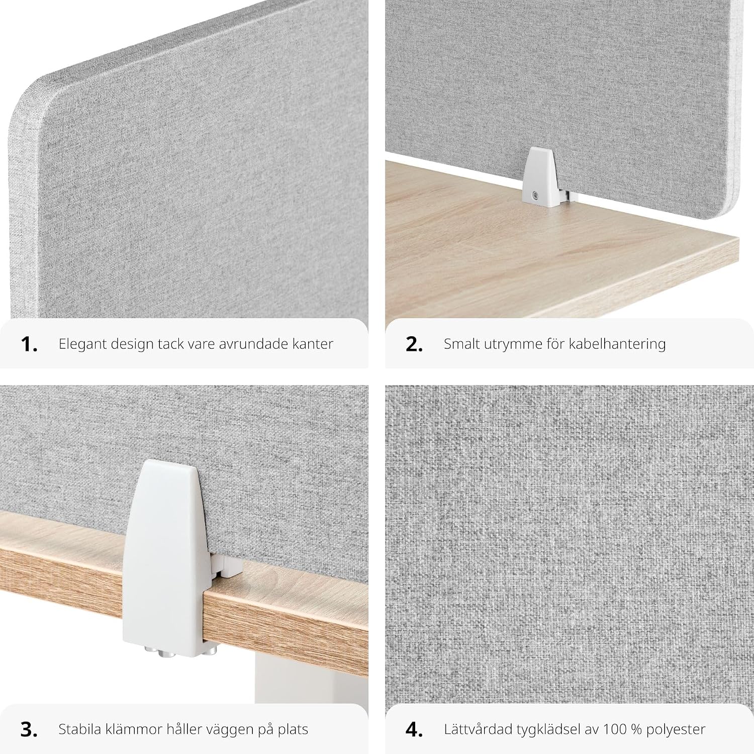 Detalle 1 de tectake 405120 skrivbordsskärm 160 × 40 cm med PET-kärna och polyester