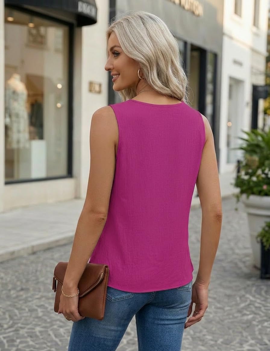Detalle de Chicrise Tank Top Damen mit V-Ausschnitt (Keyhole) – ärmellos Sommer-Oberteil für Alltag & Büro
