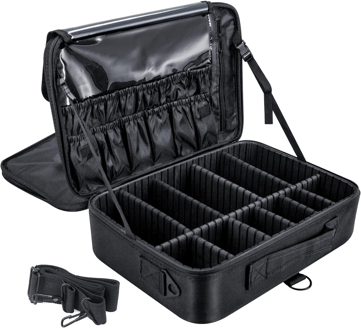 Thumbnail 6 de Feibrand Large Makeup Organiser Box Vanity Case – Black travel make up bag with 2 layers, 4 expandable trays