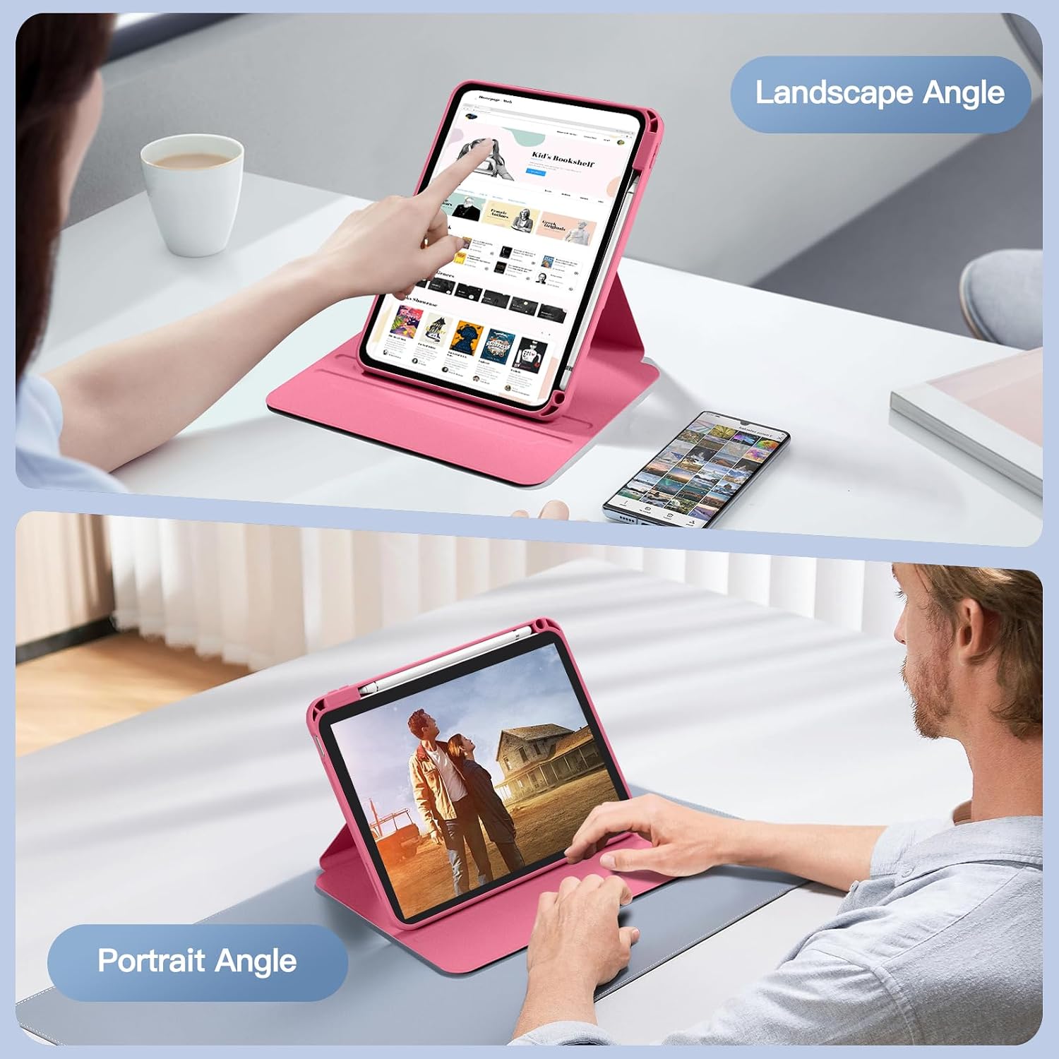 Detalle 2 de drivego 360 Rotating Case for iPad A16 (11th Gen, 2025) & iPad 10th Gen (10.9in, 2022) – Magnetic Detachable Cover with Pencil Holder, Clear PC Back, Red