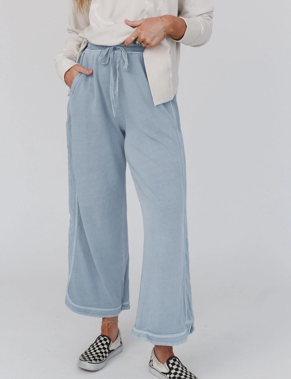 Detalle de Malajisi Women's Casual Wide Leg Pants: High Waist Drawstring Sweatpants