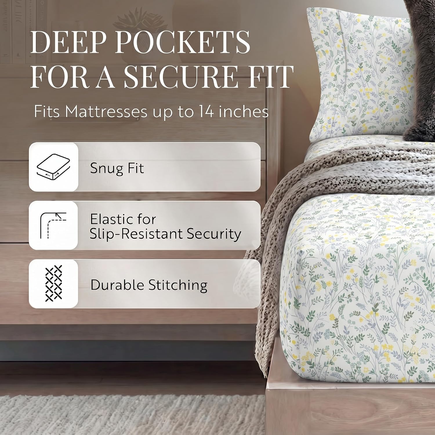 Detalle de Linen Market Patterned Microfiber Queen Sheet Set 4 Piece – Oeko-TEX Certified Ultra Soft & Wrinkle-Free