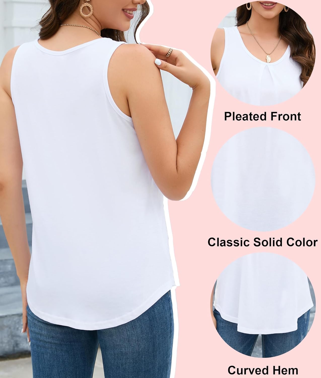 Thumbnail 4 de iChunhua Ladies Summer Vest Tank Tops: Scoop Neck, Loose Fit Sleeveless Top